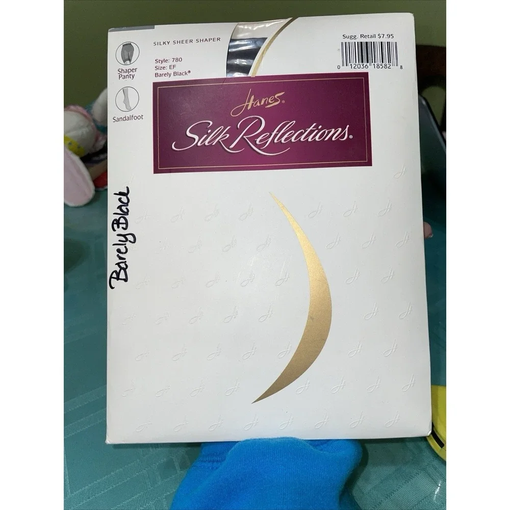 Hanes Silk Reflections Barely Black Shaper Panty Sandalfoot Pantyhose 780 EF NOS